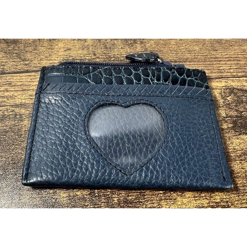 Brighton Black Leather Heart ID Coin Purse Credit Card Zip Top Wallet